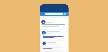 Encadré jaune avec un appareil mobile affichant un exemple de page LinkedIn