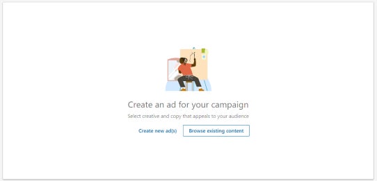 Captura de pantalla de la sección «Crear un anuncio» del Administrador de campañas