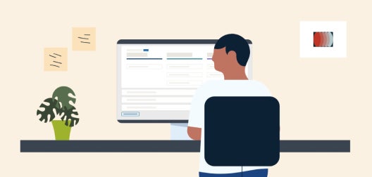 illustartion of a person at a desk working on a computer