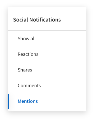 Onglet notifications sociales de LinkedIn avec Mentions sélectionné