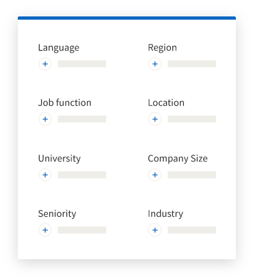 Options de ciblage comprenant la langue, la région, la fonction, le lieu, l’université, la taille de l’entreprise, le niveau hiérarchique et le secteur