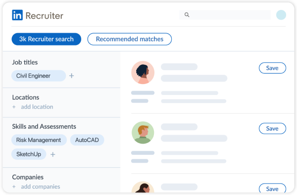 Illustrated UI of LinkedIn Recruiter.