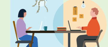 Illustration of two people on their laptops in different rooms facing each other