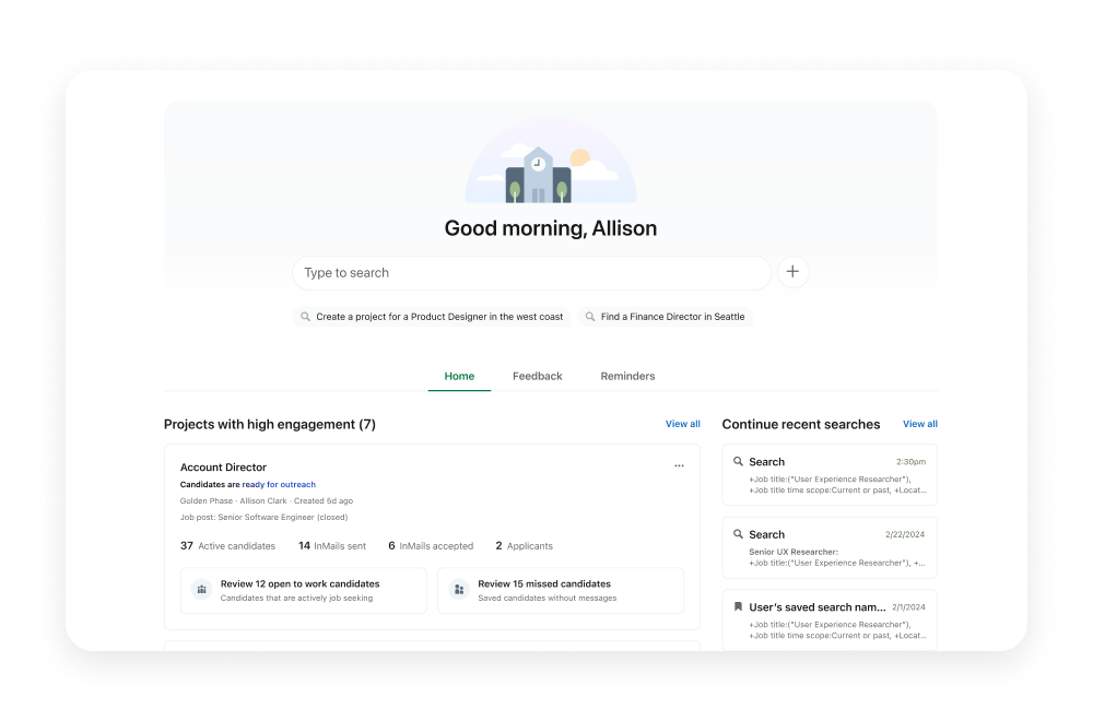 LinkedIn Recruiter Welcome UI