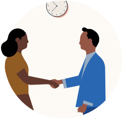 Illustration of two individuals shaking hands.