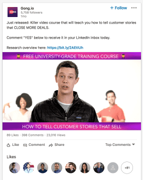 Gong.io post on story-telling course