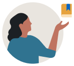 Illustration of an individual pointing to a book.