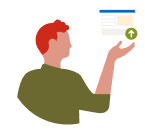 Illustration représentant un individu pointant du doigt LinkedIn Campaign Manager