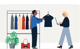 Uma ilustração de duas pessoas trabalhando juntas.