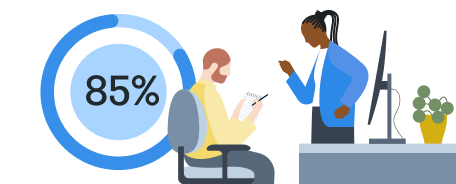 Illustration of 2 staffing professionals with 85% stat
