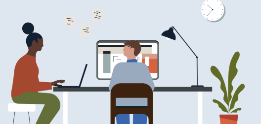 illustration of people working at a table 