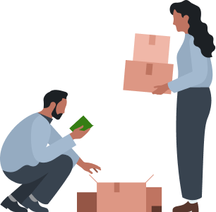 Illustration of people packing shipping boxes